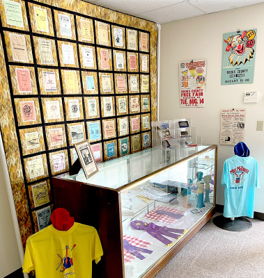 THE ROOKS COUNTY HISTORICAL MUSEUM has a display of memorabilia of the Rooks County Free Fair over the years. Stop by the Museum and check out the vintage posters, t-shirts and other items during the facility’s regular business hours.