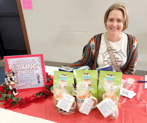 FOOD JUDGE JAYNMIE BEDORE had the fun job of tasting the yummy desserts at the Nutcracker Baking Contest held on Saturday, November 30th, at Stockton City Hall.