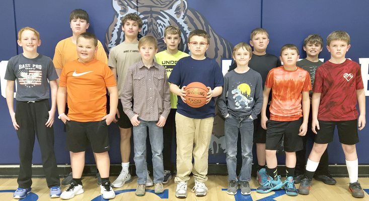 THE ST.THOMAS KNIGHTS OF COLUMBUS FREETHROW was held on Wednesday, January 28th, the boys who participated in the contest were (front row, from left) Waylon Ghumm, Trent Look, Ira Beall, Wyatt Barter-Benton, Orrin Beall, Grandon Mongeau, Grayson Brown; (back row) Garrison Mongeau, Lane Muir, Henry Berkley, and Grayson Mongeau.
