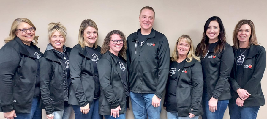 JEN KESLER’S KTOY TEAM who attended the Stockton visit on Tuesday, February 1 were (from left): Peggy Berls from Goodland, Tracy Lebo from Clay Center, Rachel Harder from Buhler, Claire Thompson from Liberal, Andrew Cherry from Ellinwood, Misti Becker from Ulysses, Jessica Geist from Great Bend, and Jen Kesler.