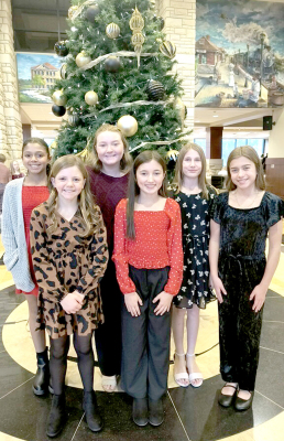 THE YOUNG LADIES who represented Stockton Junior High at the Northwest District Mini Convention II at Fort Hays State University on Saturday, December 9th were (front row, from left) Remy Muir, Corbyn Glendening, Harper Lowry; (back row) Ava McCoy, Hadlee Sterling, and Chloe Kuhlmann. Alternates were Addison Dix, Lyla Oller and Hudson Muir (not pictured).