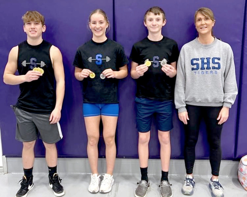 Cason Iwanski, Ava Dix, Haden Hahn, &amp; Coach Janet Kuhlmann