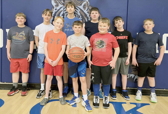 PARTICIPATING in the St. Thomas K of C Free Throw Contest on Sunday, January 26th, were (front row, from left) Waylon Ghumm, Cohen Muir, Trent Look; (back row, from left) Jack Morgan, Lane Muir, Kolt Kuhlmann, Garrison Mongeau, Hudson Kriley, and Grayson Mongeau.