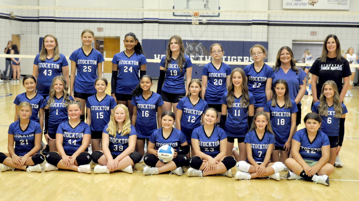 THE 2024 SJH VOLLEYBALL members are front row, from left: Maggy Butler, Tessa Look, Lily Yohon, Haddie Carpenter, Shelby Thayer, Kelsey Clayton, and Emilee Brown; middle row, from left: Corbyn Glendening, Remy Muir, Paisley Shamburg, Ava McCoy, Chloe Kuhlmann, Addison Dix, Kerra Bradbury, and Harper Lowry; and back row, from left: Hadlee Sterling,Lyllynn McNulty, Adrienne McCoy, Brooklyn Couse, Jade Jackson, Kaylee Jackson, Danielle Muir (head coach), and Laura Moffet (assistant coach).
