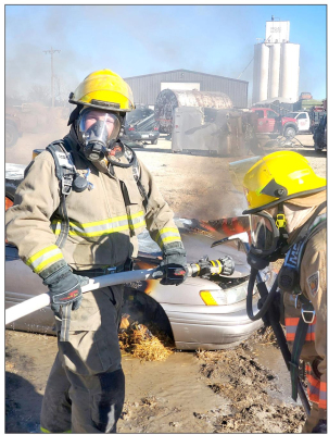 STOCKTON FIREFIGHTERS attended the fire fighter school in Kirwin over the weekend and honed their skills dealing with vehicle fires and rescue techniques.