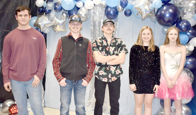 THE SHS KAY WINTER FORMAL ROYALTY were King Preston Chandler, Hayden Hilbrink, Noah Ferguson, Queen Katelynn Post, and Keely Gardner. The event was held on Saturday, February 3rd.