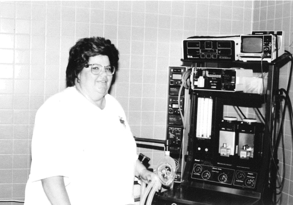 PAT MEYERS was highlighted in the Plainville Rural Hospital section of the Stockton Sentinel in May of 1994. Pat was in her 25th year of employment as an LPN, serving since 1979. Her other duties included Operating Room Nurse, C.S. Supervisor, Outpatient Nurse, and Director of Purchasing.