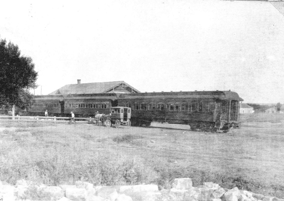 THIS 1908 POSTCARD PICTURE shows the south branch of the Missouri Pacific terminal in Stockton, Kansas. The passenger train was getting ready to depart for Downs.