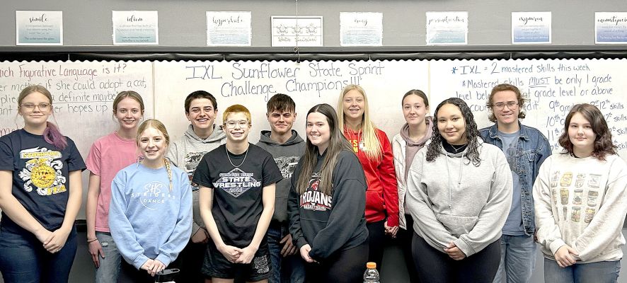 WINNING THE IXL COMPETITION were (from left to right) Paytyn McNulty, Cheyenne Hoeting, Saj Snyder, Kelsie St. Clair, Carolina Northup, Cameron Balthazor, Cailee Miller, Karleigh Horn, Sophia Antonini, Caleigha Fast, Josiah Hutton, Piper Creighton. Not pictured, Temprance Northup.