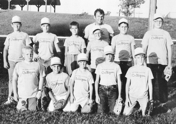 THE 1989 PEE WEE LEAGUE TEAM NO. 2 was sponsored by Culligan. Members of the team were (front row, from left): Jeremy Conyac, Joey Casad, Chris Look, Peter Braasch, Bobby Kriley; (middle row) Robert Southard, Ryan Lewin, Tony Bice, Scott Wagner, Andy Pfannenstiel; and (back row) Coach Chuck Look. Not picture were Guy French and coach Chet Look.