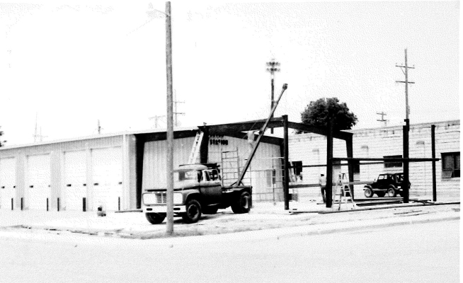 THE STEEL SUPPORT for the addition to the ambulance and fire truck barn had arrived and were put in place in the summer of 1989. This addition was to house the new fire truck and leave room to hold EMT and fire department classes.