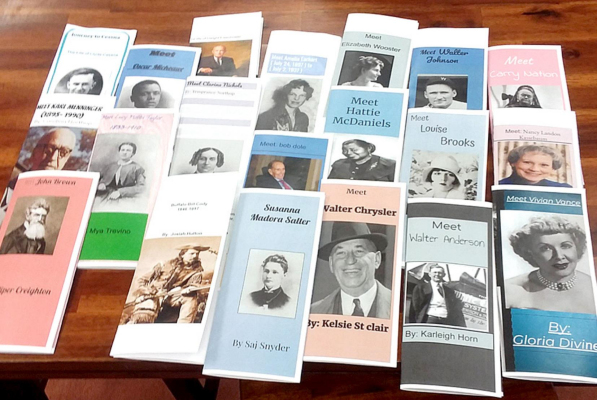 THE STOCKTON SEVENTH-GRADE STUDENTS researched and designed brochures of famous Kansans. These brochures are now on display at the Stockton Public Library. Please check out their work and learn some interesting facts about our Kansas pioneers.