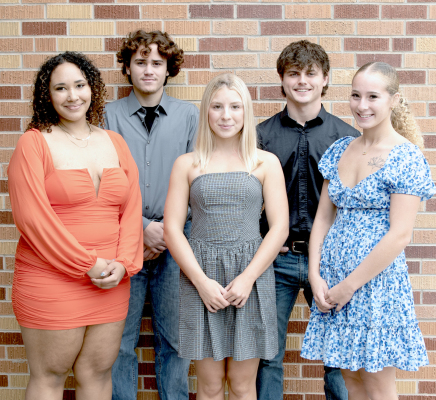 THIS YEAR’S SHS HOMECOMING CANDIDATES are (from left) Caleigha Fast, Josiah Hutton, Saj Snyder, Cameron Balthazor, and Temprance Northup.
