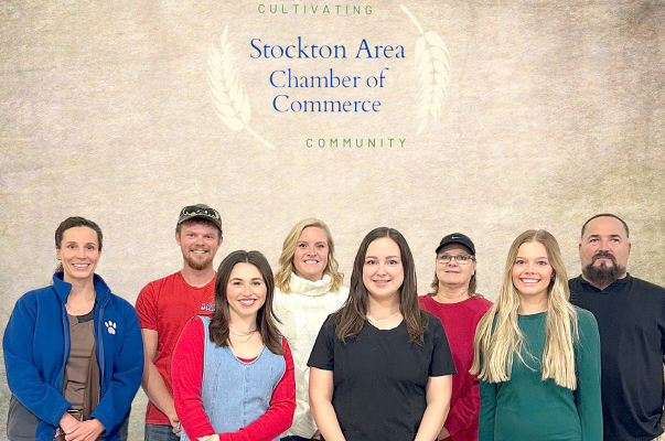 THE 2025 STOCKTON AREA CHAMBER OF COMMERCE BOARD has been announced. Serving the community throughout the coming year are: Ginger Riffel (USD 271 representative), Colton Williams (member-at-large), Taigen Kerr (treasurer), Anna Biggs (president), Sidnee Brown (secretary), Reesa Brown (City of Stockton representative), Payton Keller (executive director), and Jason Creighton (vice president.)