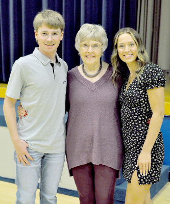 THE DARRELL AND SHEILA LATHAM SCHOLARSHIP FOR SUCCESS went to Hayden Hilbrink and Claire Plumer at this year’s SHS Awards Banquet. Pictured are Hayden Hilbrink, Sheila Latham, and Claire Plumer.