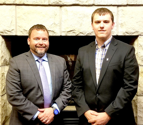 DR. BRIAN BRIGGEMAN, ACCC Director and KSU AGEC Professor, and Jarek Meyer (right) at the K-State Department of Agricultural Economics Awards Banquet, September 20, 2022.