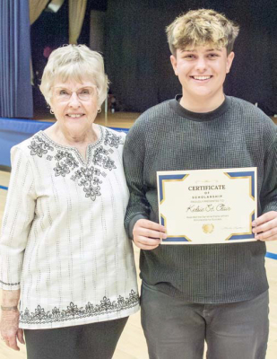 KELSIE ST. CLAIR, right, with Sheila Latham, was the recipient of the four-year college Darrell and Sheila Latham Scholarship for Success. She received her award at the Awards Banquet held on May 11.