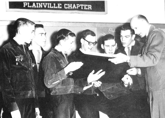 THE 1963 PLAINVILLE FFA OFFICERS were (from left) secretary Darrell Dix, vice president Larry Havlas, treasurer Danny Dix, reporter Steve Hall, Sentinel Fred Kleinshmidt, president Ron McKown, and advisor Marvin Hachmeister.