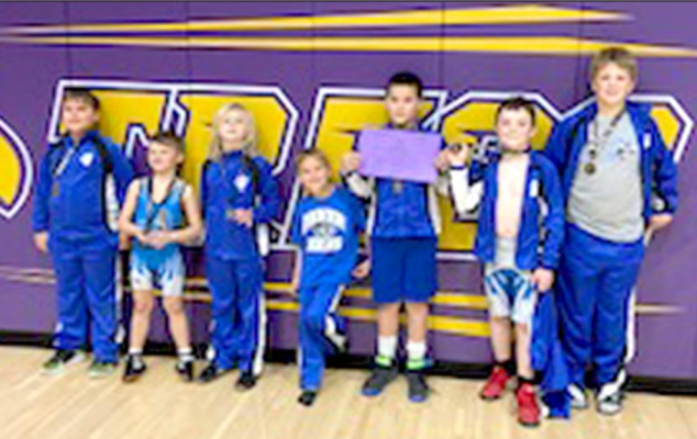 PARTICIPATING in the wrestling tournament at WaKeeney included, from left: Judson Cockrell, Cohen Muir, Beau Edwards, Jake Cockrell, Quintin Trevino, William Bigge and Hudson Muir