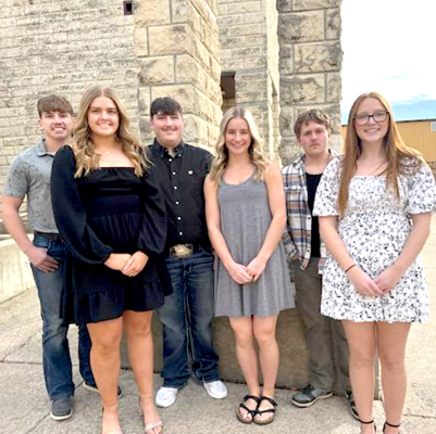 THE STOCKTON HIGH SCHOOL KAY WINTER FORMAL ROYALTY CANDIDATES are (from left, front row) Brin Muir, Ava Dix, Ella Snyder; (back row, from left) Cason Iwanski, Ryan Mongeau, and Deacon Creighton. The queen and king will be crowned at the KAY Winter Formal this Saturday, February 8th.