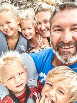THE RICH AND BRENNA BOUCHEY FAMILY includes: top, from left: Alynn, Rooks, Brenna and Rich; in front, left to right: Boone and Rowdy. Not pictured are Tori and Cole Bouchey.