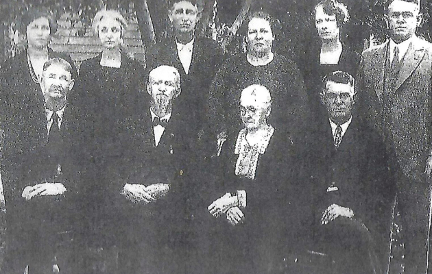 HERE IS THE 60TH WEDDING ANNIVERSARY PICTURE of the John and Lydia Maddy family taken October 11, 1926. Pictured are, from left, front row: Will Maddy, John Maddy (father), Lydia Maddy (mother), and Marion Maddy; back row: Ella Hawk, Florence Maddy, Richard Maddy, Mary Ives, Della Maddy Miles and Solomon Maddy.