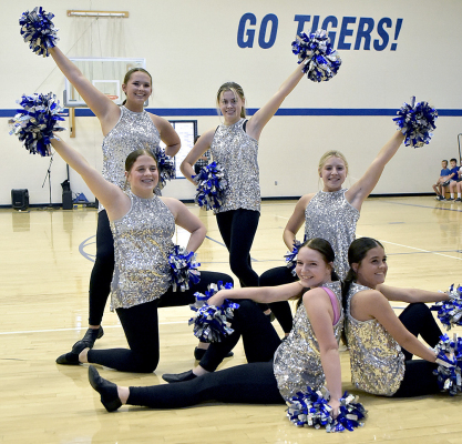 THE SHS STRIDERS performed during Tiger Nation’s Back-To-School Bash held last Friday. Clockwise from bottom left are: Lyric Snyder, Mia Odle, Shae Yohon, Camille Lowry, Saj Snyder, and Serenity Carpenter.
