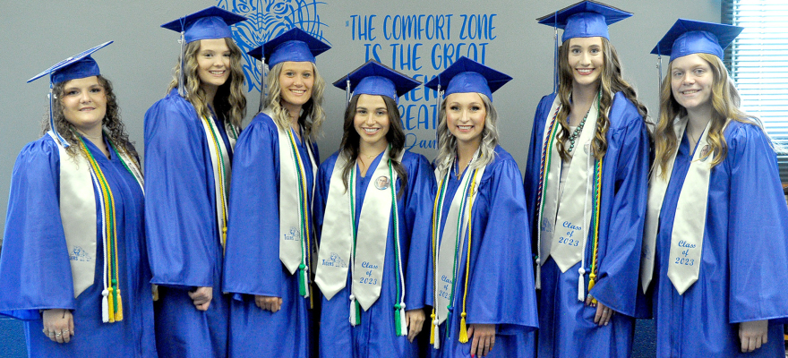 SENIOR LADIES (from left) are: Addie Struckhoff, Tierra Yohon, Missy Ard, Taigen Kerr, Delanee Bedore, Cappi Hoeting, Liz Busonic