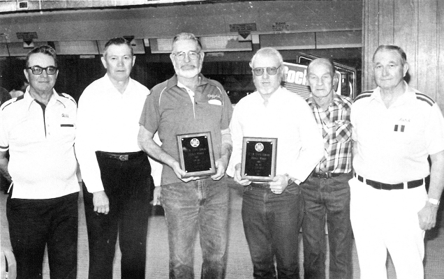 IN 1989, the Stockton VFW Post No. 8873 bowling team made a fine showing in the two tournaments they participated in. Pictured are members (from left): Bill Carswell, Raymond King, Clifford Roy, Emery Schilowsky, Bill Peacock, and Earl Richardson.