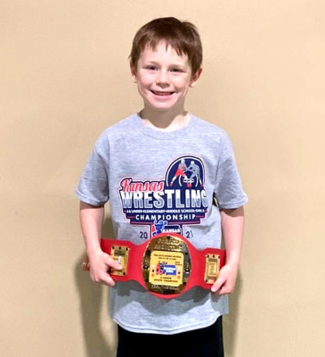 SWC WRESTLER COLE FLOWER just completed a perfect season of wrestling. He went 23-0 on the season and capped it off by winning the 6U 70 pound division at State this past Sunday in Mulvane.