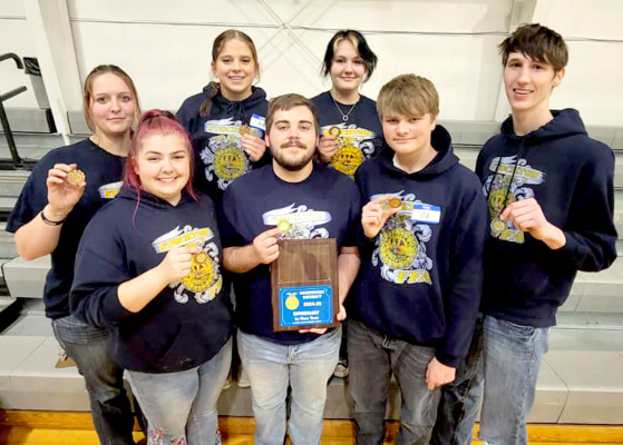 CONGRATULATIONS TO THE STOCKTON FFA ENTOMOLOGY SENIOR DIVISION TEAM for placing first at the Entomology Contest held in Downs on Monday, March 3rd. Pictured are (front row, from left): Rivver Long, tenth place; Jaxon Dunlap, first place; Kolby Dix, fourth place; Jack Gasper, second place; (back row) Kourtney Bigge, ninth place; Mia Odle, eighth place; and Piper Creighton, fifth place.