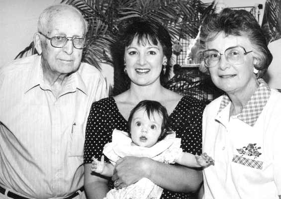 THIS YESTERYEAR PICTURE appeared in the Stockton Sentinel 30 years ago and features four generations of the Wanamaker family. Howard and Grace Wanamaker owned Wanamaker Cleaners, which was located on the south side of the 500 block of Main Street. The business was housed in what is now the east part of the Blessed Beginnings Daycare. Pictured are Howard Wanamaker, Kerri (McKinnis) DeRosier holding her daughter Sarah, and Janice Elaine (Wanamaker) McKinnis.