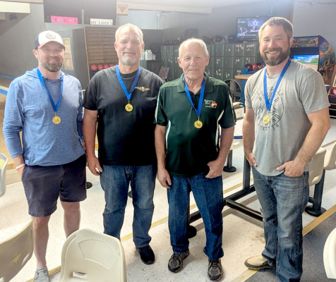 LEAGUE CHAMPIONS of the Bowerlama League at 183 Lanes was the Farmers Union Mercantile Team of Nathan Glendening, Dan Wessel, Dale Boucher, Stephen Bellerive and Brian Nelson, not pictured. Other season honors for the Bowlerama League included: League High Game—Brian Deutscher 277; League High Series—Dale Boucher 671; League High Average—Dale Boucher 174; and Most Improved Average—Dan Schroeder.