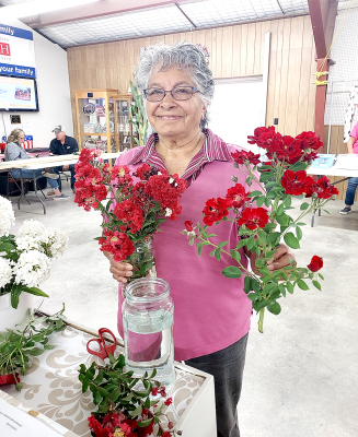 Bertha McGann of Palco brought in several floral items as well as vegetables to be judged at the Rooks County Free Fair. 