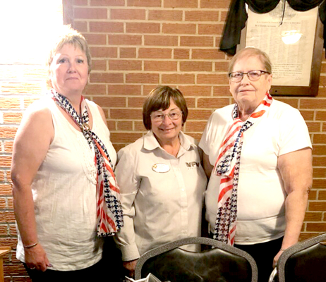ON FRIDAY NIGHT, SEPTEMBER 30TH, the Stockton VFW Auxiliary Post 8873 was represented by Jeri Atwood, Sr.Vice President, and Vicky Peterson, Chaplin, at a dinner for the National VFW Auxiliary. President Jane Reape at Hays Post #9076 is traveling the United States visiting at each state with Auxiliaries and their members during her year term of office. Pictured are Jeri Atwood, President Jane Reape and Vicky Peterson.