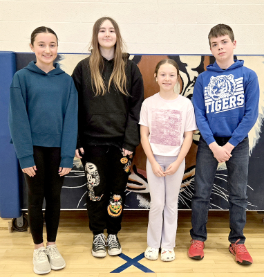 Representing Stockton at the Rooks County Spelling Bee in Plainville on Tuesday, February 3rd are champion Corbyn Glendening, runner-up Olivia Brassfield, Kynlee Collins, and Hudson Kriley.