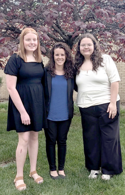 SHS MUSIC STUDENTS showcased their talents at the KSHSAA State Solo and Small Ensemble Festival on Saturday, April 25th. Featured are Brenna Odle, who earned a III Rating for her vocal solo; music teacher Megan Riener; and Linna Gaffney, who achieved a I Rating for her outstanding Percussion performance. Congratulations to all!