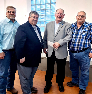 ROOKS COUNTY COMMISSIONERS John Ruder and Tim Berland attended the Medicaid Expansion presentation on Thursday, April 11th, at Plainville’s Township Hall Senior Center. Pictured are Rooks County Commissioner John Ruder, Kansas State Representative Ken Rahjes, Kansas Speaker of the House Dan Hawkins, and Rooks County Commissioner Tim Berland.