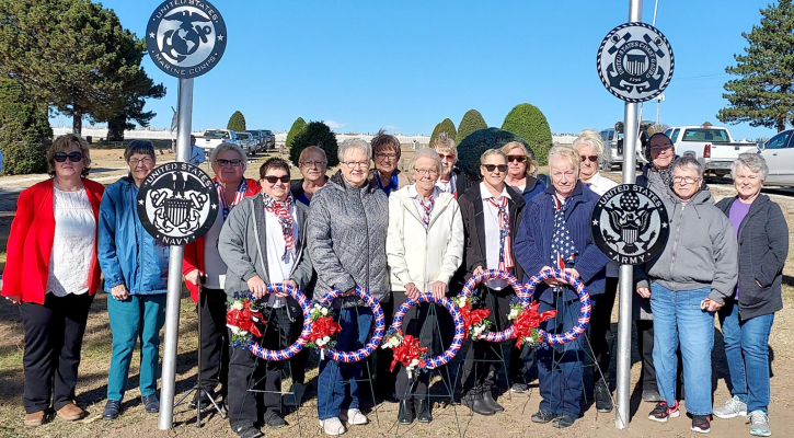 STOCKTON VFW AUXILIARY POST 8873 spearheaded the Veterans Cemetery designation at the Stockton City Cemetery. It was dedicated on Veterans Day, November 11th. Pictured are (from left, front row) Dean Bouchey, Carol Serefko, Barb Record, Lisa Gilmore, Lavinia Haines, Linda Colburn, Diane Maddy; (back row) Geri Atwood, Jean Lindsey, Deb Schellinger, Vicki Peterson, Deb Niermeier, Sheila Latham, Linda McLaughlin, Kathy Creighton and Ruth Ann Bigge. Not pictured Vera Niermeier.