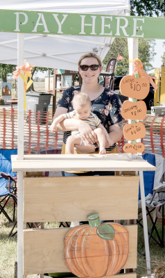 Megan Wise and baby, Brayden, attending his first Pumpkin Patch on Saturday