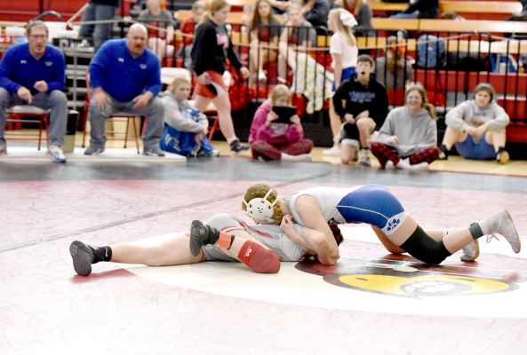 REGIONAL CHAMPION! Ashlyn Hahn (above), along with Carolina Northup and Rivver Long will represent Stockton at the state wrestling tournament in Salina this Wednesday and Thursday. (Photo by Candace Rachel)