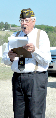 AS HAS BEEN THE CASE for many years, VFW Post 8873 member John Berkley gave his speech to a nice crowd who had gathered for the Memorial Day Service at the Stockton City Cemetery.
