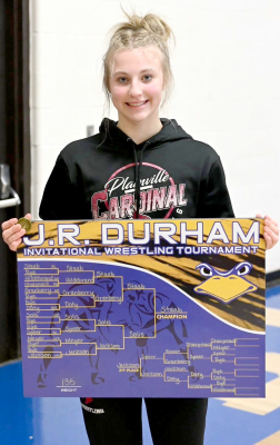 PLAINVILLE’S HAYDEN STAAB, who is now 19-1 on the season, was named Most Outstanding Wrestler at the J.R. Durham Inviational after winning the 135-lb. title. (Photo Courtesy of Tara Staab)