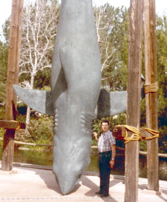 WE’RE GOING TO NEED A BIGGER BOAT! With the Nova Theatre showing the blockbuster movie “Jaws” this weekend to celebrate its 50th anniversary, it was only fitting that the Yesteryear picture be one of the iconic shark itself! This photo shows Adolph Laska standing next to the gray menace and was taken at Universal Studios in February of 1983.