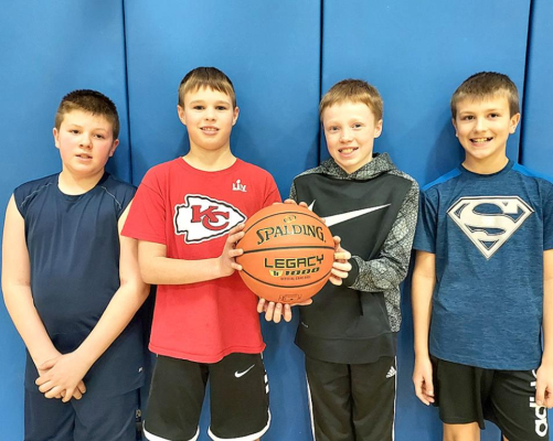 THE BOYS who participated in the St. Thomas Knights of Columbus Free Throw Contest were (from left) Garrison Mongeau, Jace Kesler, Zeke Balthazor and Kolt Kuhlmann.