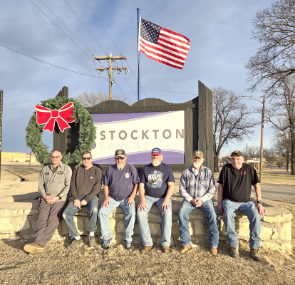 THE AMERICAN LEGION POST 97’S latest project was the installation of flag poles at Stockton’s four entrances. Pictured are some of the members by the flag pole located at the west entrance: Shayn Balthazor, Tim Johnston, Mack Palmer, Jim Rogers, Les Crawford, and Ed Thayer.