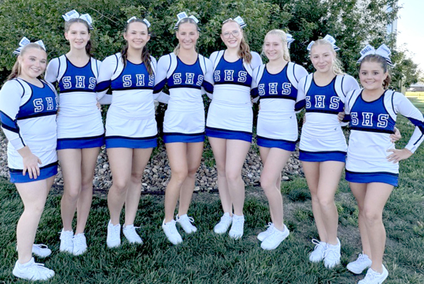 THE SHS CHEER TEAM had a great week at UCA Camp 2024! Saj Snyder won All-American, and the UCA Camp Staff selected Ava Dix for the Pin It Forward Honor.The team was awarded a Spirit runner-up trophy.They were also awarded blue ribbons for their game day and spirit routines. And they brought home the Banana!! Yes, it’s a thing! Way to go, SHS! Pictured are (from left) Aidyen Kerr, Meredith Gasper, Shae Yohon, Ava Dix, Ella Snyder, Temprance Northup, Saj Snyder, and Serenity Carpenter.