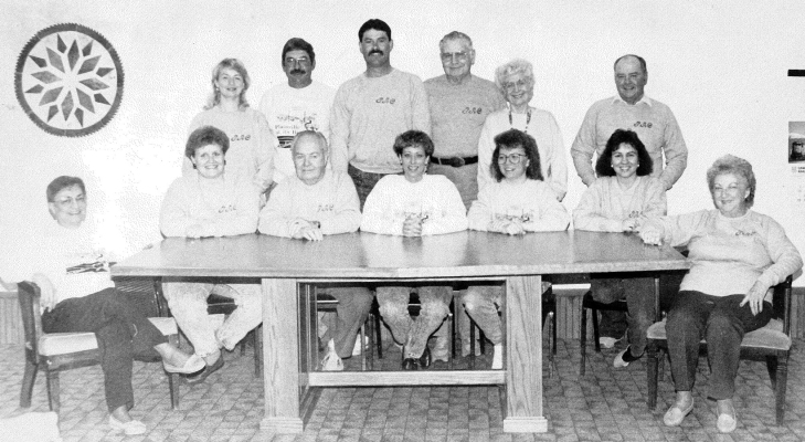 THE PARADISE CREEK CENTENNIAL MEMBERS were gearing up for the Nation's Centennial Celebration on July 4th, 1976. Working on the celebration plans were (front row, from left) Margaret Selbe, Pam Mongeau, Dale Stagner, Kelly Lowry, Susan Stahl, Lora Weigel, Daisy Stagner; (back row) Janice Benedick, Ray Benedick, Jay Mongeau, Don Meistrel, Charlene Meistral, and Chick Selbe.