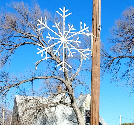 THE LIGHTED SNOWFLAKES on U.S. Highway 183 and the new banners adorning Stockton’s Main Street were purchased with the help of a Heartland Community Foundation grant. The decorations were up in time to help Stockton celebrate its 150th birthday.