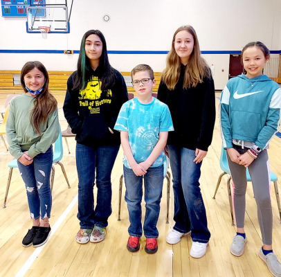 REPRESENTING Stockton at the Rooks County Spelling Bee will be Stockton Grade School Champion Corbyn Glendening, Jayana Creighton, Hudson Kriley, Sophia Antonini and Kansas Tso.